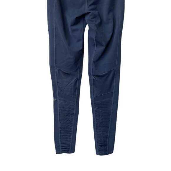 Alo Size XS Leggings Moto Mesh High Waist Navy Blue  Long Yoga Barre Workout - Picture 8 of 10